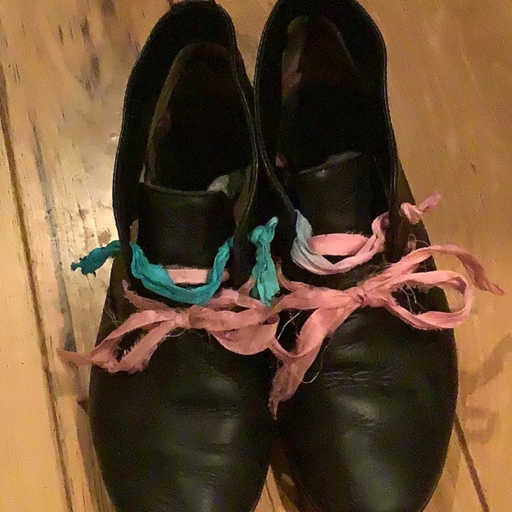 Frye Black Moccasins with Pink and Blue Laces
